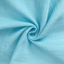 Ткань Муслин Жатый, цвет Небесно-голубой (на отрез)  в Салавате